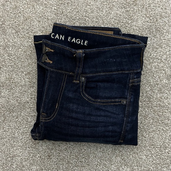 American Eagle Kick Boot‎ DARK Blue Denim Jeans Women's Stretch UNKNOWN SIZE - Picture 1 of 13
